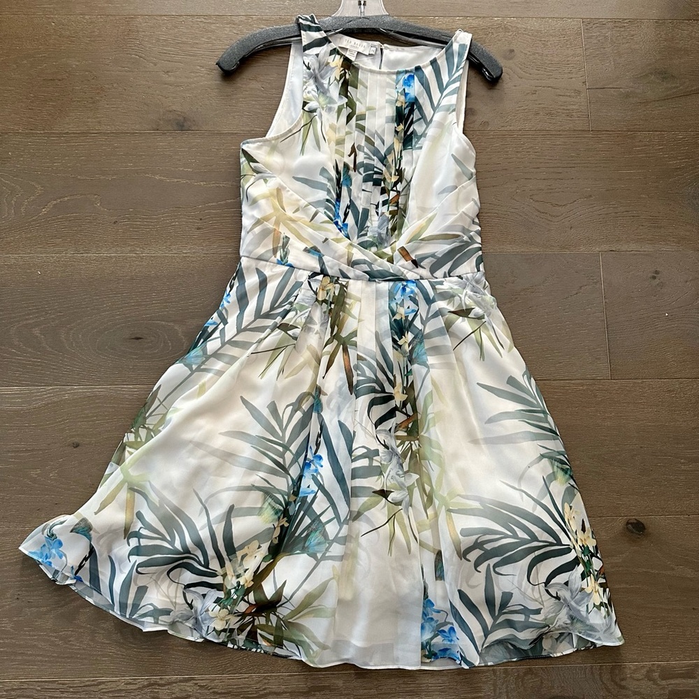 Ted Baker London Natural Ameda Twilight Floral Pleat Dress - Picture 7 of 9